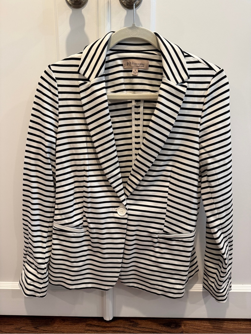 Philosophy Republic Clothing Black & White Striped Knit Blazer Sz S NWOT